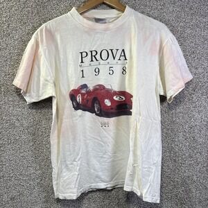 Vintage Prova Modena Oneita Shirt Mens Large White 1958 Race Car Graphic Tee